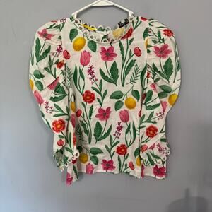 NWT Rachel Zoe High Neck Floral & Lemons Top Women's Size Medium Linen Blend
